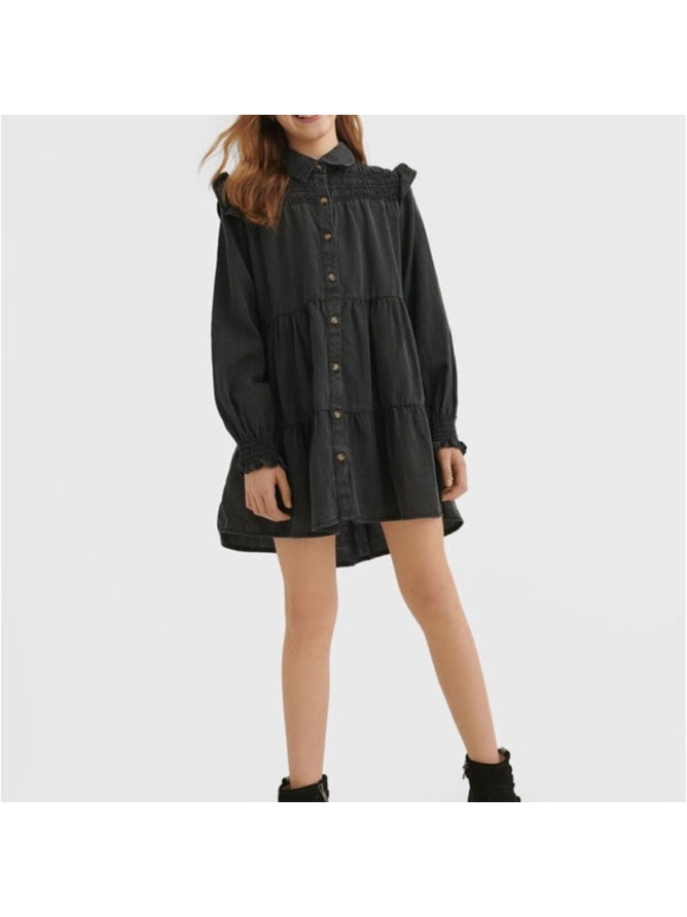 Size 8 Girls Mayoral Charcoal Button-Down Kids Dress